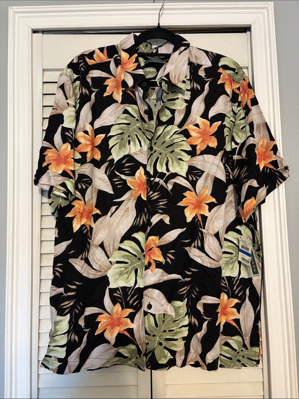 Cubavera Black Short-Sleeve Tropical Floral Button-Down Shirt